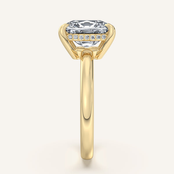 Cushion Cut Low Profile Hidden Halo Ring | 14k Yellow Gold