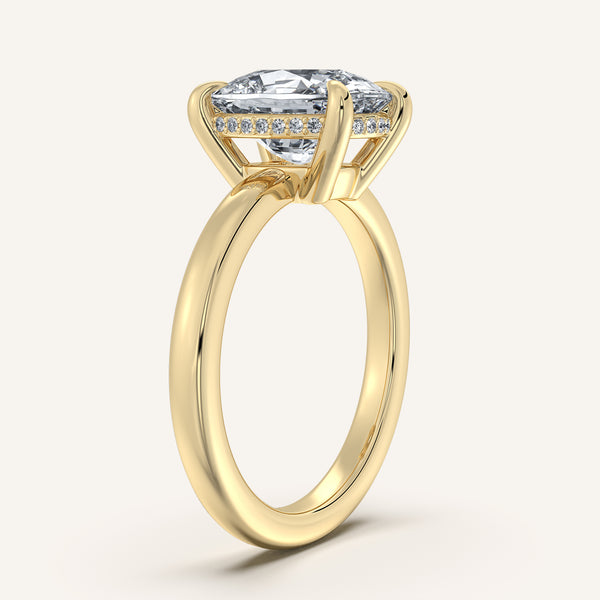 Cushion Cut Low Profile Hidden Halo Ring | 18k Yellow Gold