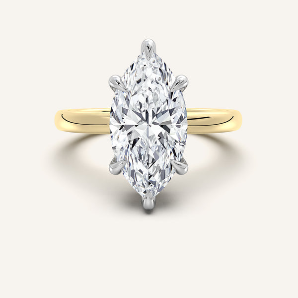 Marquise Low Profile Hidden Halo Ring | 18k Two Tone Gold