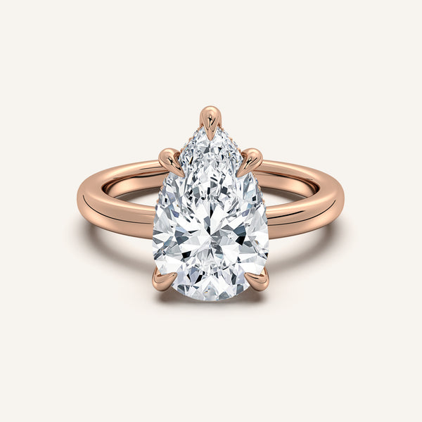 Pear Shape Low Profile Hidden Halo Ring | 14k Rose Gold