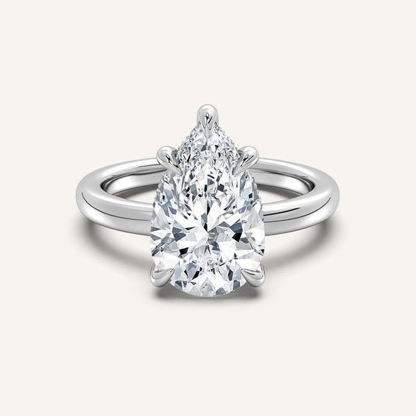Pear Shape Low Profile Hidden Halo Ring | 14k White Gold