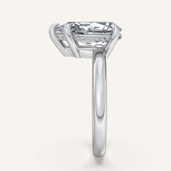 Pear Shape Low Profile Hidden Halo Ring | 18k White Gold