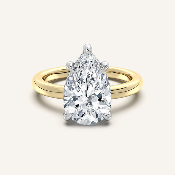 Pear Shape Low Profile Hidden Halo Ring | 14k Two Tone Gold