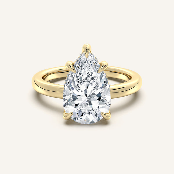 Pear Shape Low Profile Hidden Halo Ring | 18k Yellow Gold