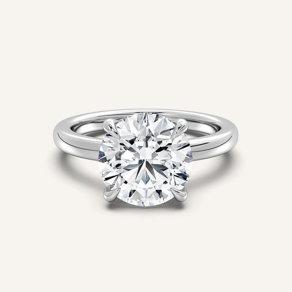 Round Low Profile Hidden Halo Ring | 14k White Gold