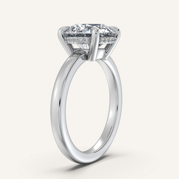 Round Low Profile Hidden Halo Ring | 18k White Gold