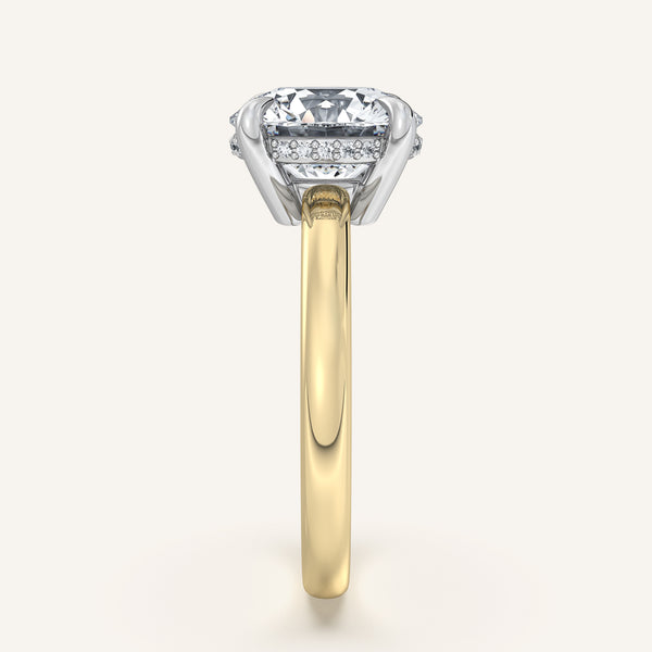 Round Low Profile Hidden Halo Ring | 14k Two Tone Gold