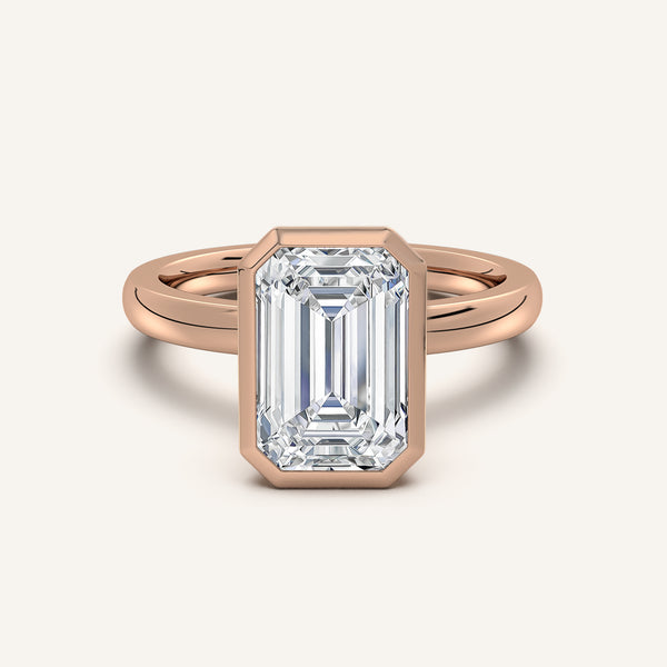 Emerald Cut Bezel Set Engagement Ring | 18k Rose Gold