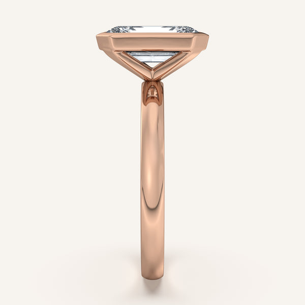 Emerald Cut Bezel Set Engagement Ring | 18k Rose Gold