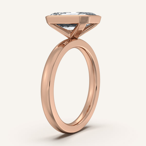 Emerald Cut Bezel Set Engagement Ring | 18k Rose Gold