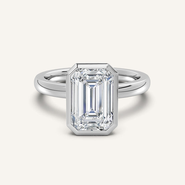 Emerald Cut Bezel Set Engagement Ring | Platinum