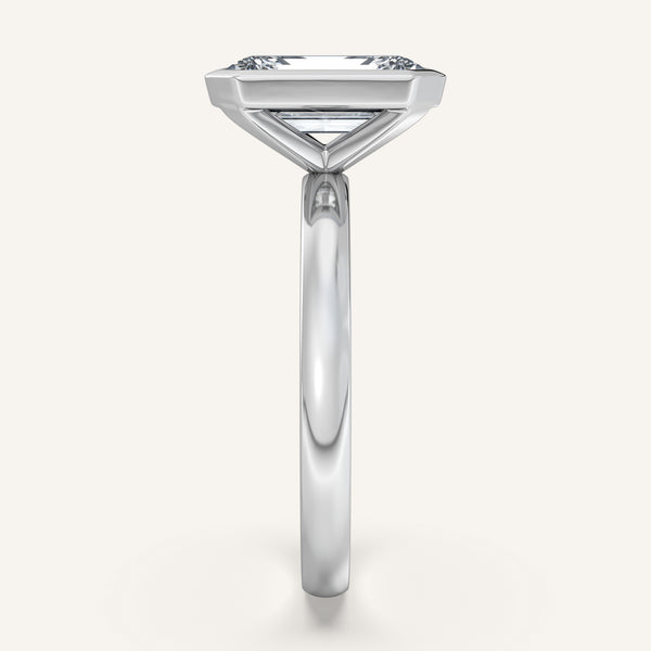Emerald Cut Bezel Set Engagement Ring | Platinum