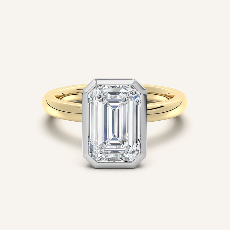 Image for Emerald Cut Bezel Set Engagement Ring | 18k Two Tone