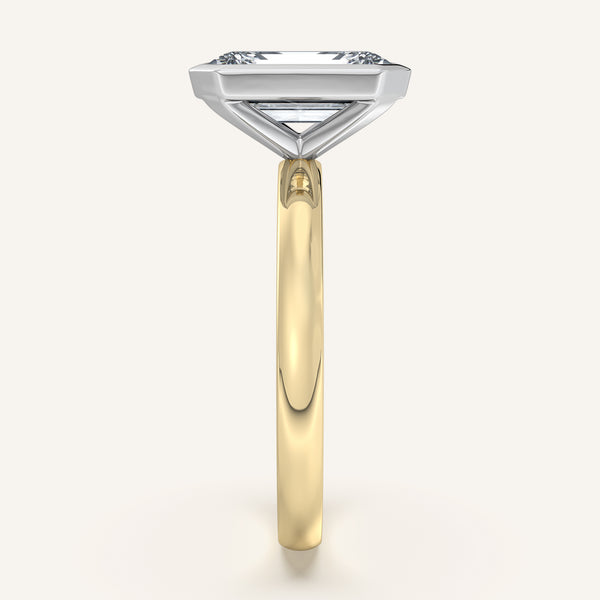 Emerald Cut Bezel Set Engagement Ring | 18k Two Tone