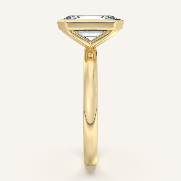 Emerald Cut Bezel Set Engagement Ring | 18k Yellow Gold