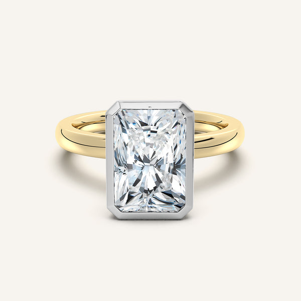 Radiant Cut Bezel Set Engagement Ring | 18k Two Tone