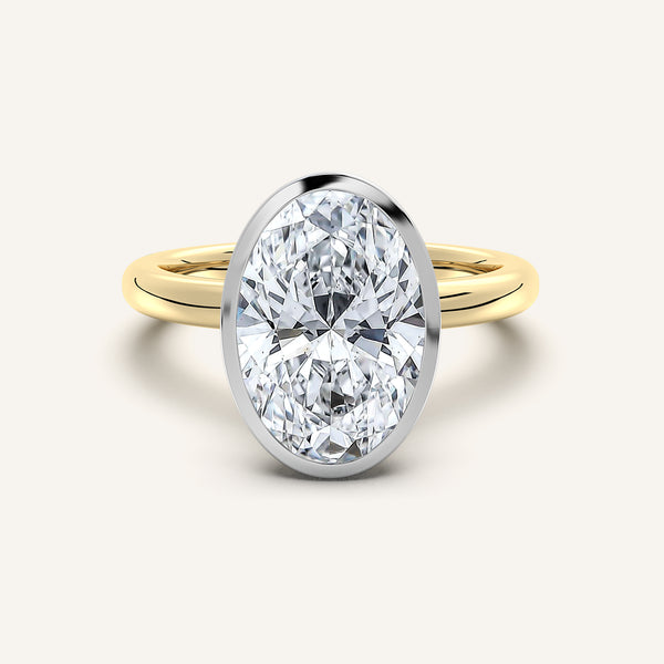 Oval Bezel Set Engagement Ring | 18k Two Tone