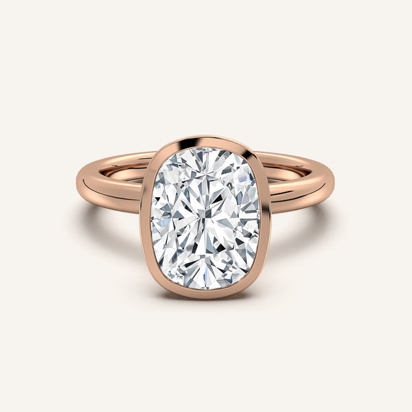 Cushion Cut Bezel Set Engagement Ring | 18k Rose Gold