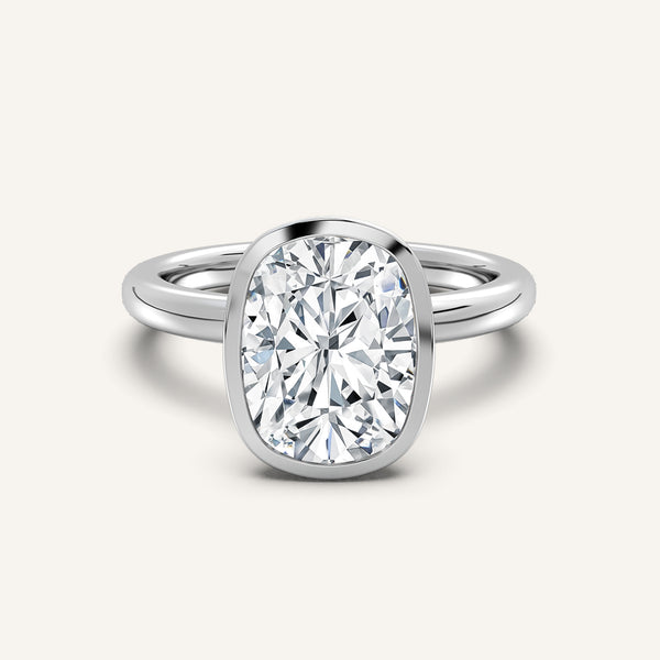 Cushion Cut Bezel Set Engagement Ring | Platinum