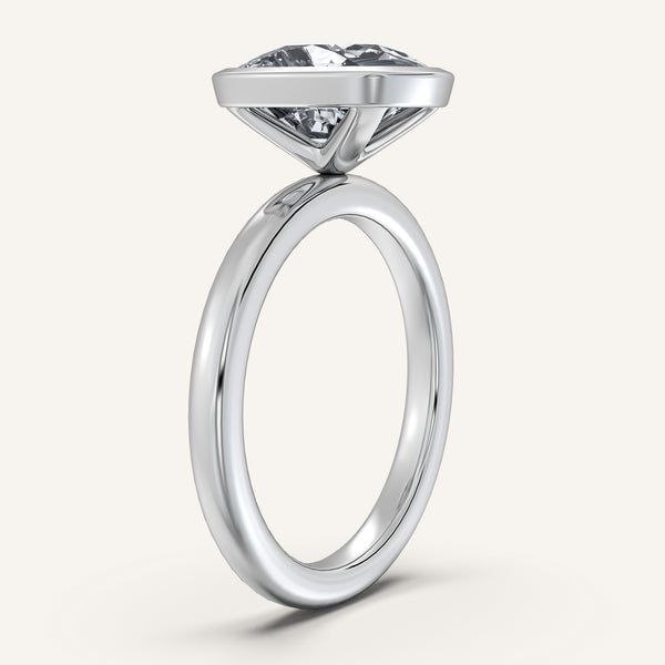 Cushion Cut Bezel Set Engagement Ring | 14k White Gold
