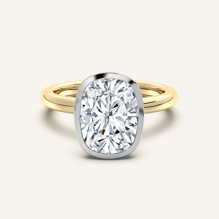 Image for Cushion Cut Bezel Set Engagement Ring | 18k Two Tone