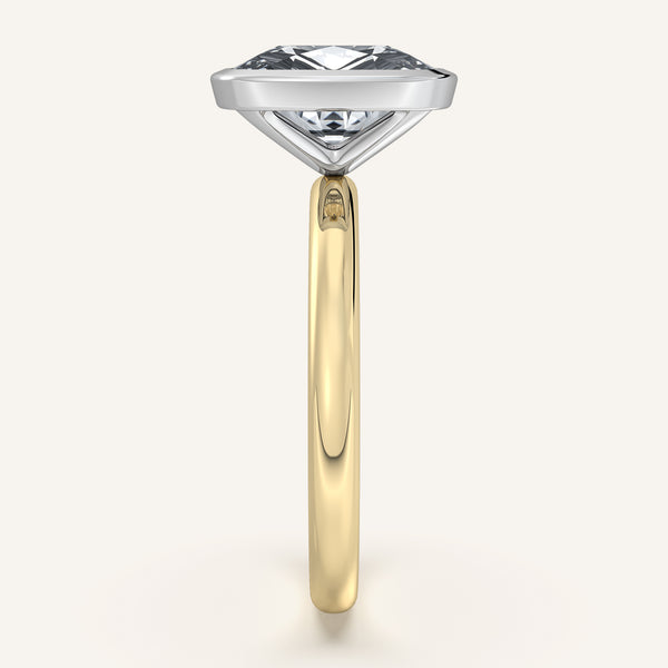 Cushion Cut Bezel Set Engagement Ring | 18k Two Tone