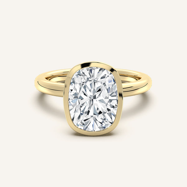 Cushion Cut Bezel Set Engagement Ring | 18k Yellow Gold