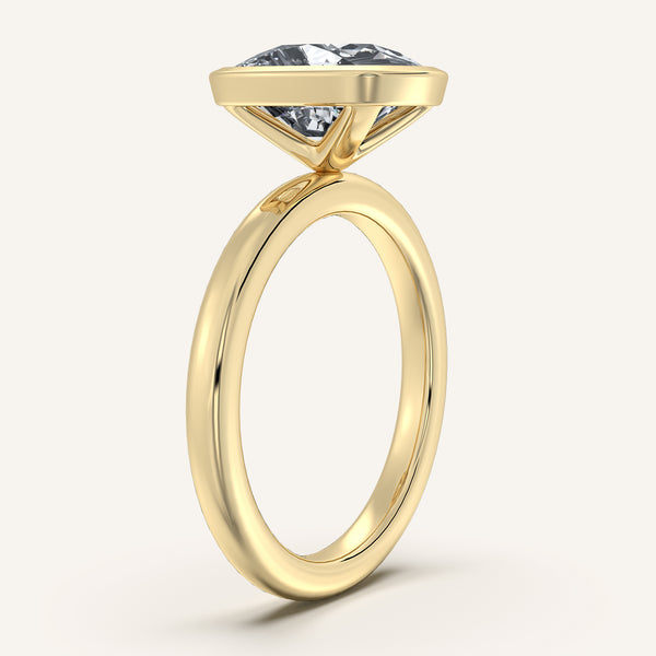 Cushion Cut Bezel Set Engagement Ring | 18k Yellow Gold