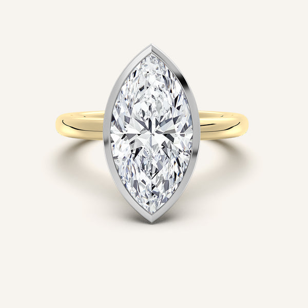 Marquise Bezel Set Engagement Ring | 14k Two Tone