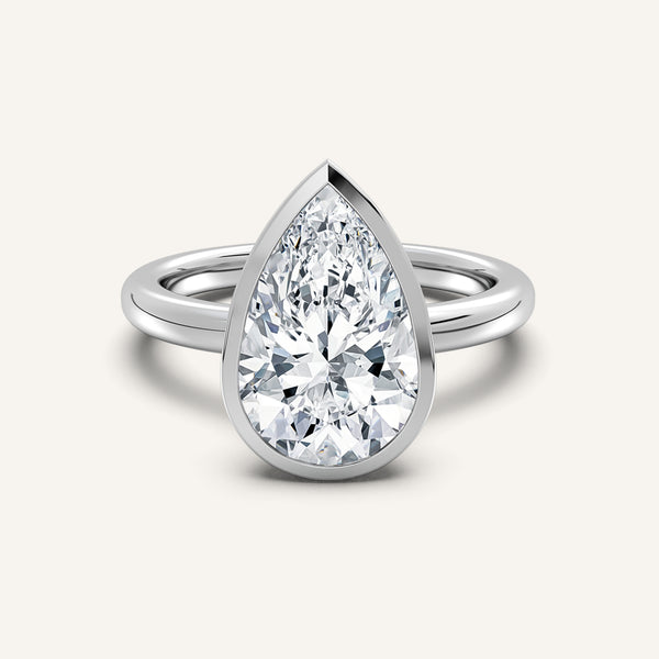 Pear Shape Bezel Set Engagement Ring | 18k White Gold