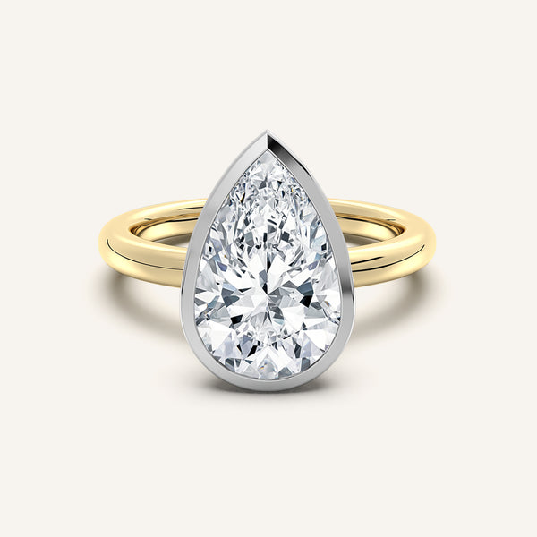 Pear Shape Bezel Set Engagement Ring | 14k Two Tone