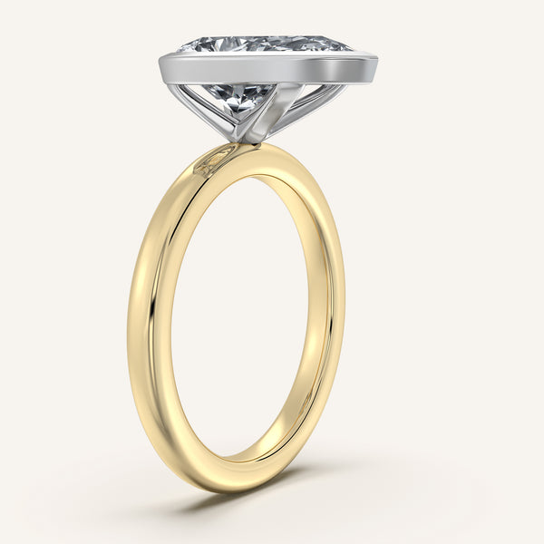 Pear Shape Bezel Set Engagement Ring | 14k Two Tone