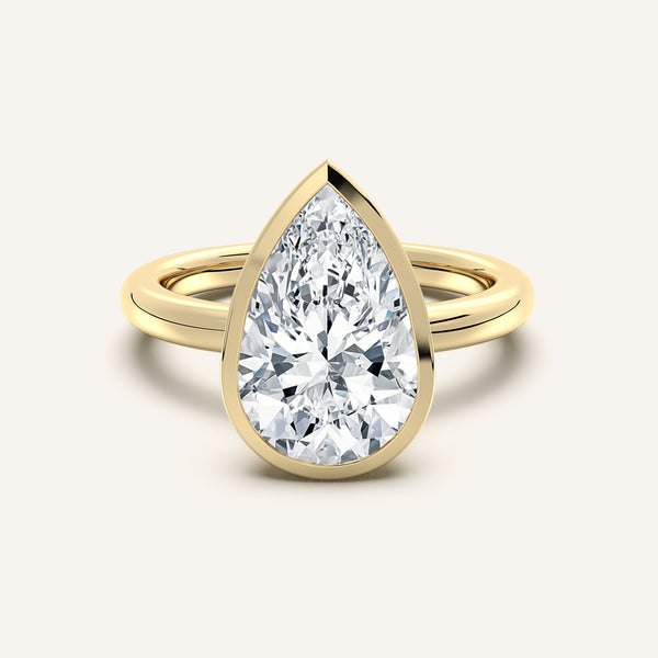 Pear Shape Bezel Set Engagement Ring | 14k Yellow Gold