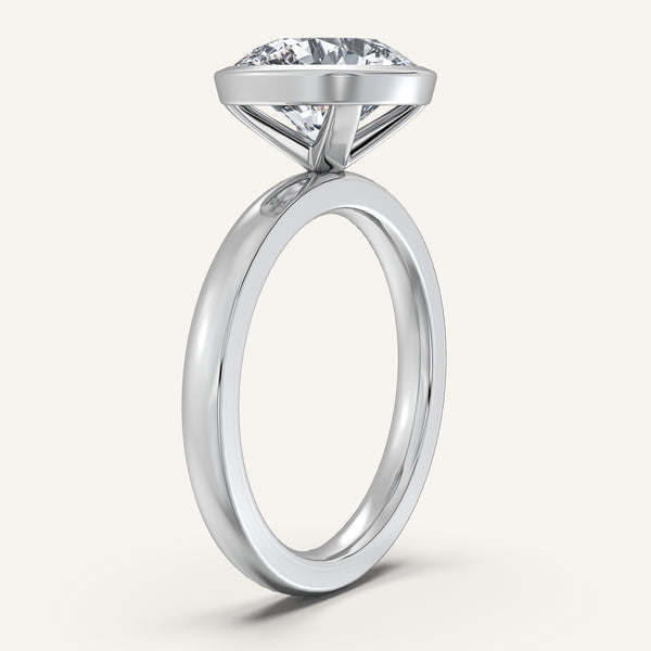 Round Bezel Set Engagement Ring | 18k White Gold