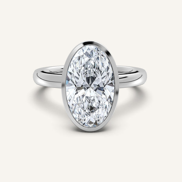 Moval Bezel Set Engagement Ring | 18k White Gold