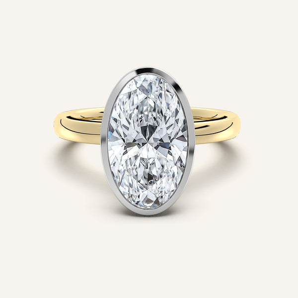 Moval Bezel Set Engagement Ring | 14k Two Tone