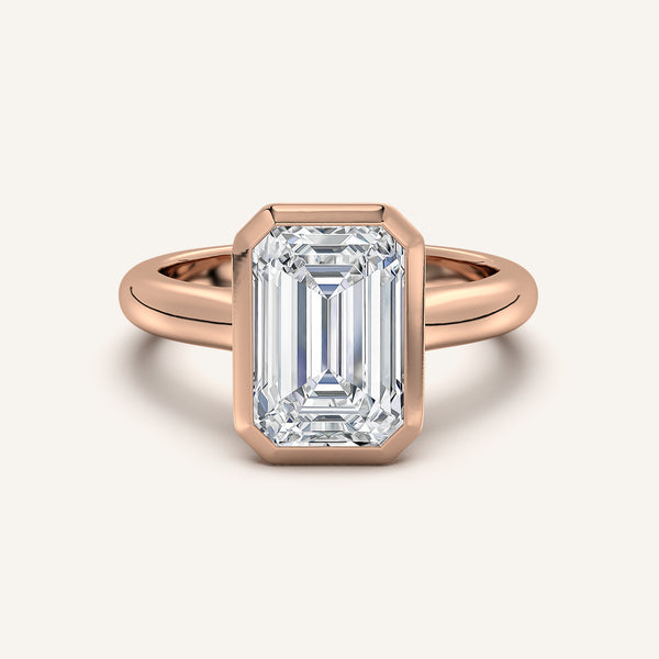 Emerald Cut Low Profile Bezel Ring | 14k Rose Gold