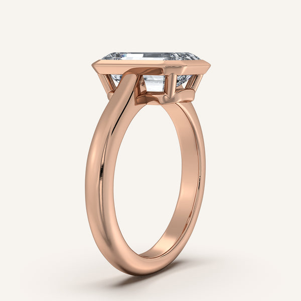 Emerald Cut Low Profile Bezel Ring | 14k Rose Gold