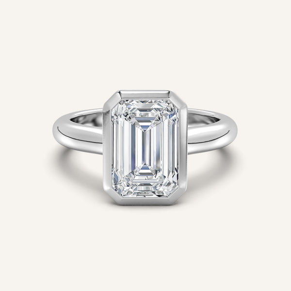Emerald Cut Low Profile Bezel Ring | Platinum