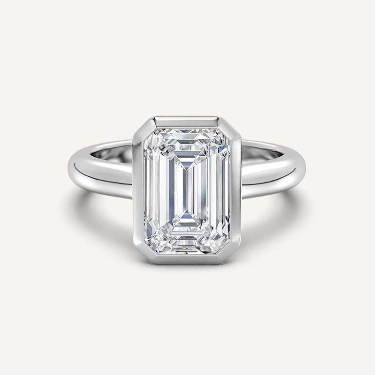 Image for Emerald Cut Low Profile Bezel Ring | 14k White Gold