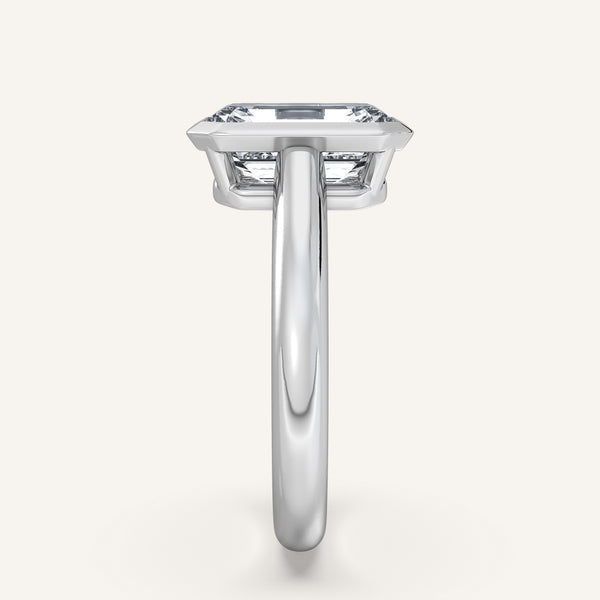 Emerald Cut Low Profile Bezel Ring | 14k White Gold