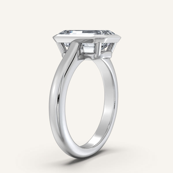 Emerald Cut Low Profile Bezel Ring | 14k White Gold