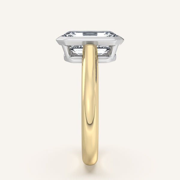Emerald Cut Low Profile Bezel Ring | 14k Two Tone Gold