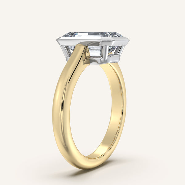 Emerald Cut Low Profile Bezel Ring | 14k Two Tone Gold