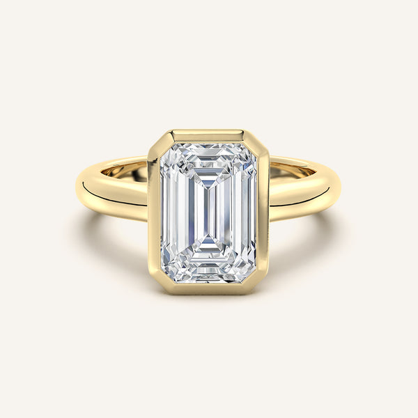 Emerald Cut Low Profile Bezel Ring | 18k Yellow Gold