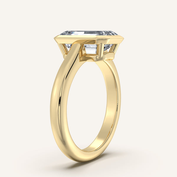 Emerald Cut Low Profile Bezel Ring | 14k Yellow Gold