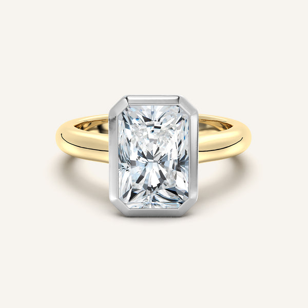 Radiant Cut Low Profile Bezel Ring | 18k Two Tone Gold