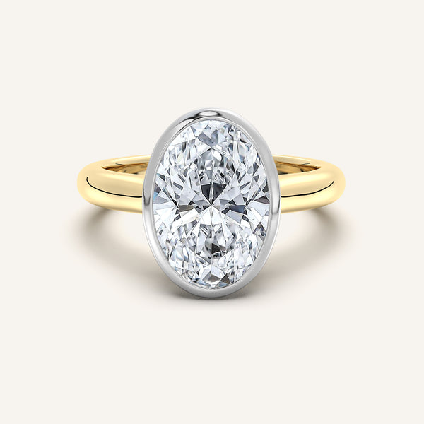Oval Low Profile Bezel Ring | 14k Two Tone Gold