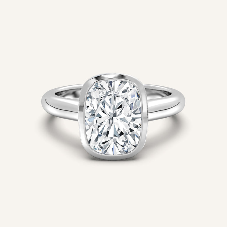 Image for Cushion Cut Low Profile Bezel Ring | 18k White Gold