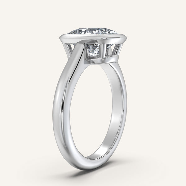 Cushion Cut Low Profile Bezel Ring | 18k White Gold